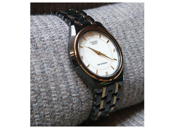 Relógio híbrido automático/quartz Seiko Laurel Kinetic ref. 4M61-0100 Preto Dourado - vista 2