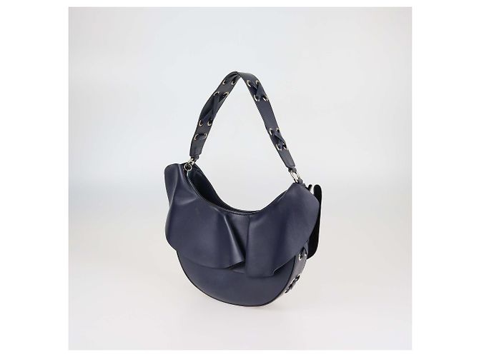 RED Valentino Hobo in pelle blu navy con dettagli arricciati - vista 2