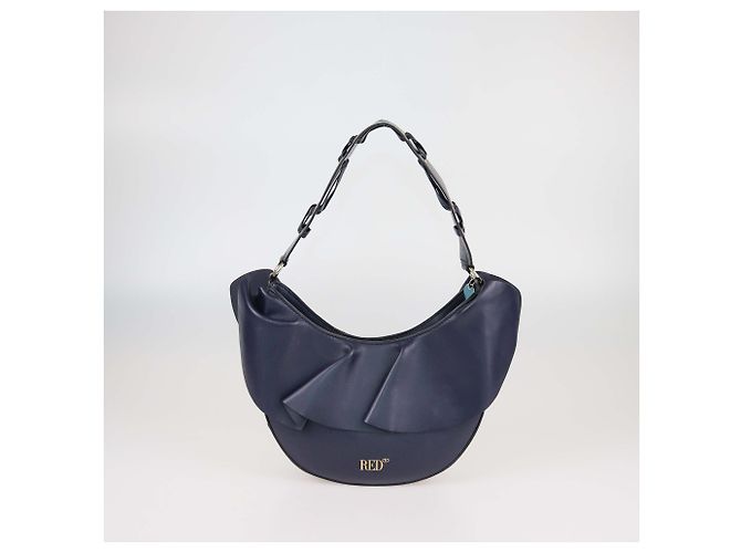 RED Valentino Hobo in pelle blu navy con dettagli arricciati - vista 3