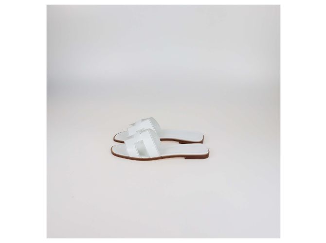 Sandali piatti Oran in pelle bianca Hermès Bianco - vista 4