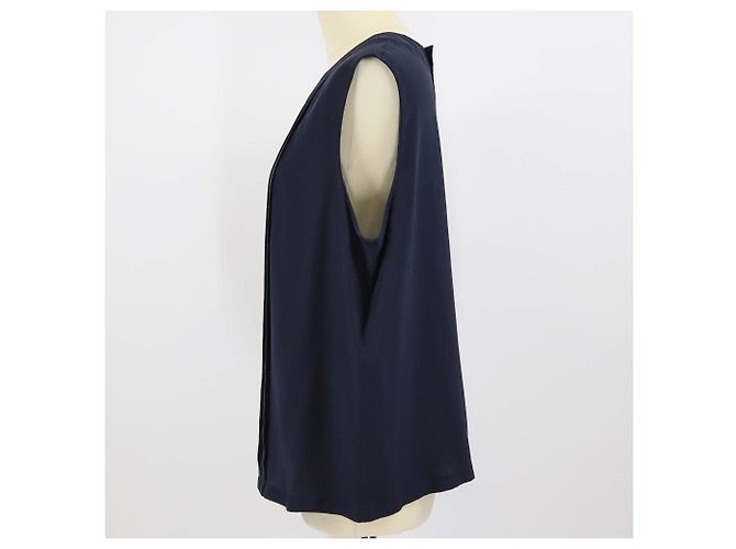Blusa sin mangas plisada de seda azul marino Chanel - vista 2