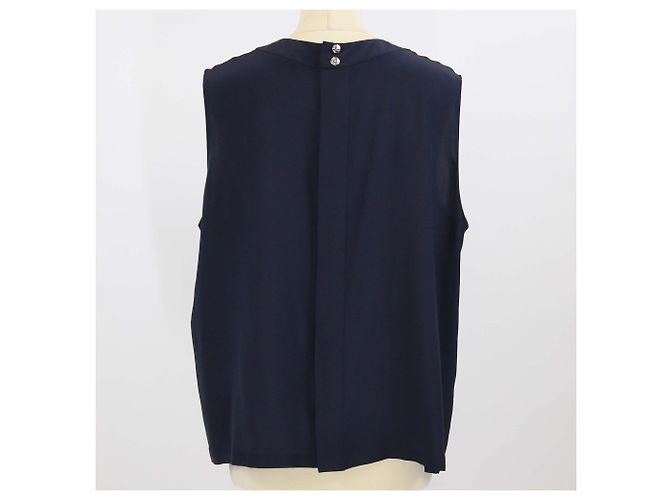 Blusa sin mangas plisada de seda azul marino Chanel - vista 3