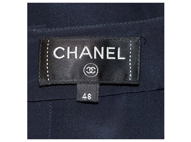 Blusa sin mangas plisada de seda azul marino Chanel - vista 5