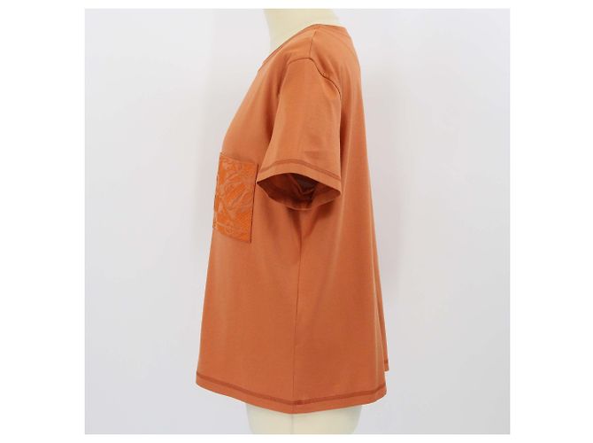 Hermès T-shirt à manches courtes en coton orange brodé avec poche Hermes - vue 2