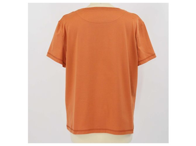 Hermès T-shirt à manches courtes en coton orange brodé avec poche Hermes - vue 3