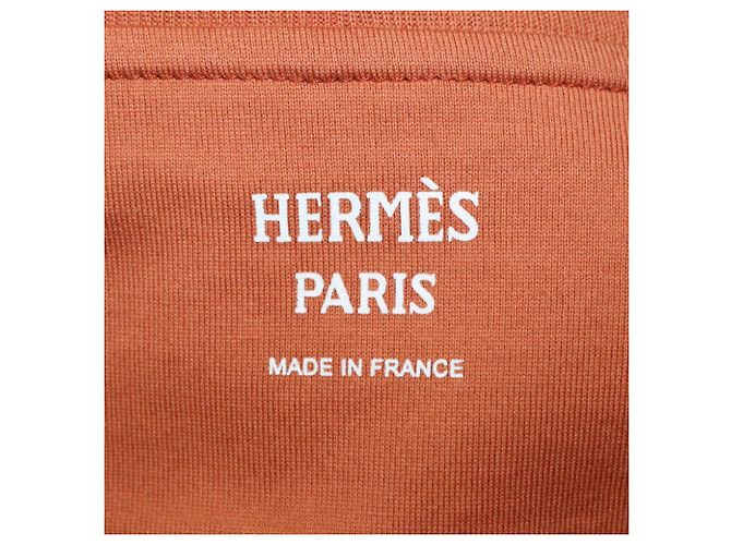 Hermès T-shirt à manches courtes en coton orange brodé avec poche Hermes - vue 5
