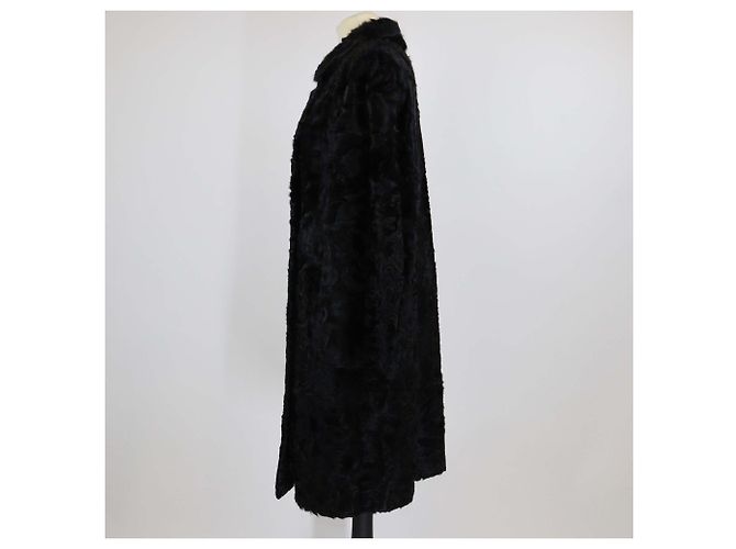 Etro Black Fur Lamb Leather Collar Long Sleeve Coat - view 2
