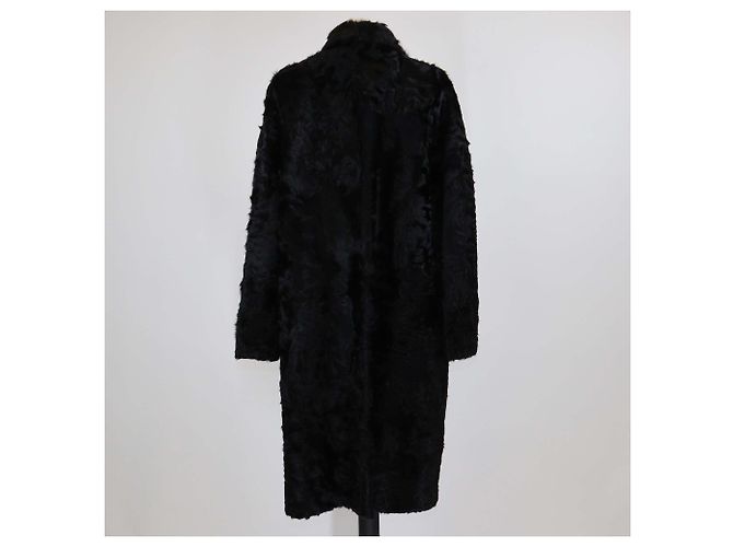 Etro Black Fur Lamb Leather Collar Long Sleeve Coat - view 3