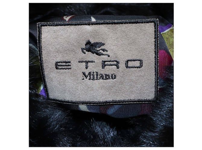 Etro Black Fur Lamb Leather Collar Long Sleeve Coat - view 5