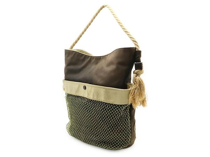 Borsa tote Chanel in rete da pesca con marchio Coco e camelia Nero Beige - vista 3