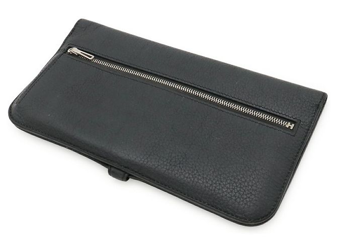 Cartera bifold larga Hermès Dogon Recto Verso Gris Gris antracita - vista 3