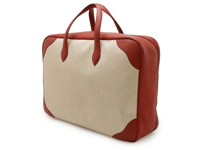 Borsa Boston/Voyage Hermès Victoria 50 in beige e rosso - vista 3