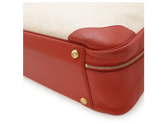 Borsa Boston/Voyage Hermès Victoria 50 in beige e rosso - vista 4