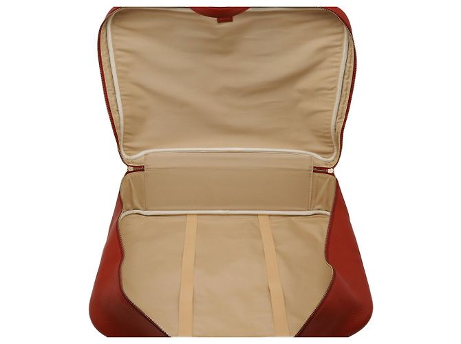 Borsa Boston/Voyage Hermès Victoria 50 in beige e rosso - vista 8