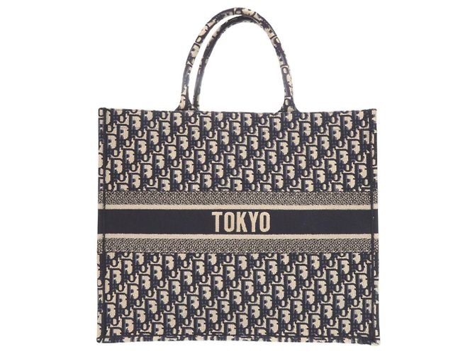 Große Oblique-Canvas-Tasche Christian Dior Book Tote Beige Marineblau - Ansicht 2