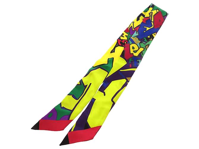 Hermès Twilly Graffiti Seidenschal Grün Lila Gelb - Ansicht 2