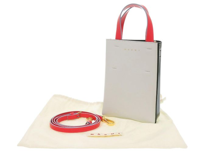 Borsa in pelle Museo 2 in 1 Marni Marrone Nero Rosso - vista 2