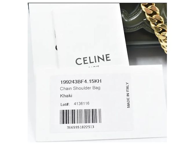 Bolsa de ombro Céline Triomphe Flap Chain em couro caqui Cinza - vista 4
