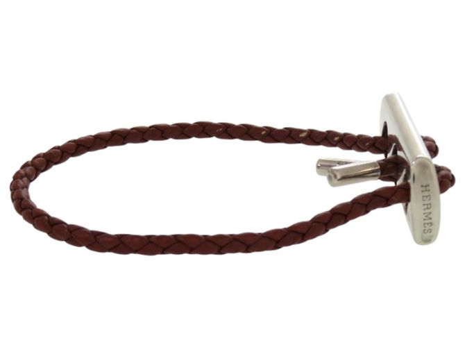 Bracciale in pelle Hermès con charm Marrone Argento - vista 4