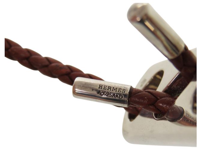 Bracciale in pelle Hermès con charm Marrone Argento - vista 5