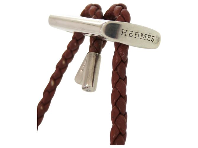 Bracciale in pelle Hermès con charm Marrone Argento - vista 6