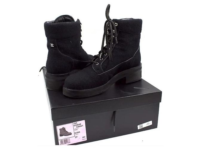 Botas de combate Chanel negras de tweed Negro - vista 3