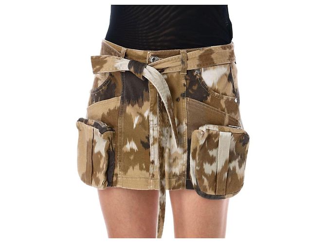Falda mini cargo de camuflaje Blumarine con cinturón marrón beige Castaño - vista 3