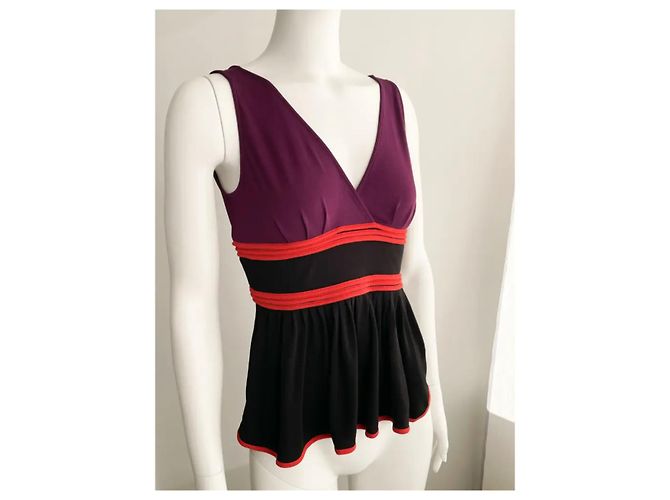 Top Peplum Gucci Nero Viola Rosso Viscosa Porpora - vista 2