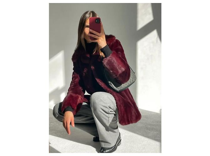 Christian Dior Abrigo de piel de visón y zorro Burdeos - vista 2