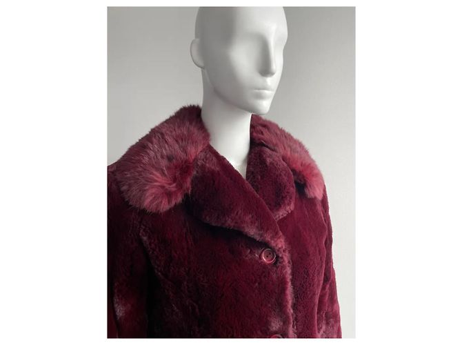 Christian Dior Abrigo de piel de visón y zorro Burdeos - vista 4