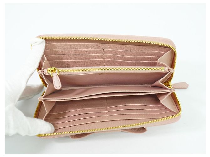 Prada Bow Zip Around Wallet Saffiano Leather Long Pink - view 3