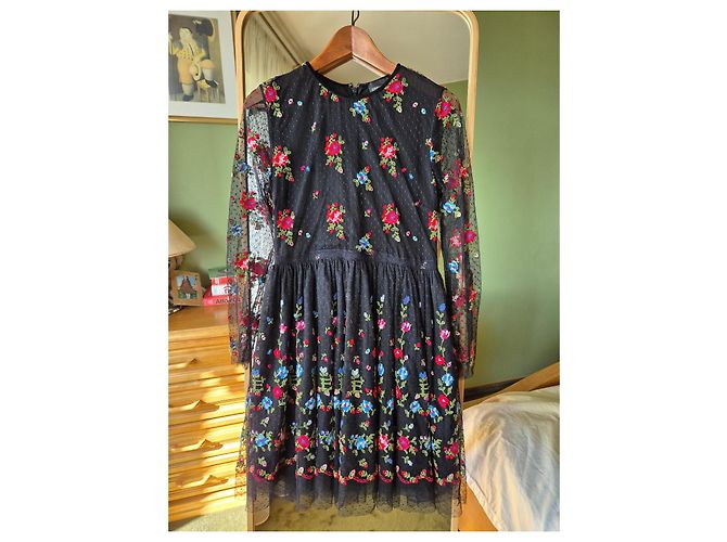 Vestido Ermanno Scervino de tul negro con bordados florales - vista 2