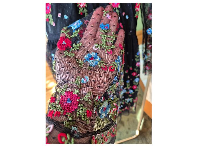 Vestido Ermanno Scervino de tul negro con bordados florales - vista 5