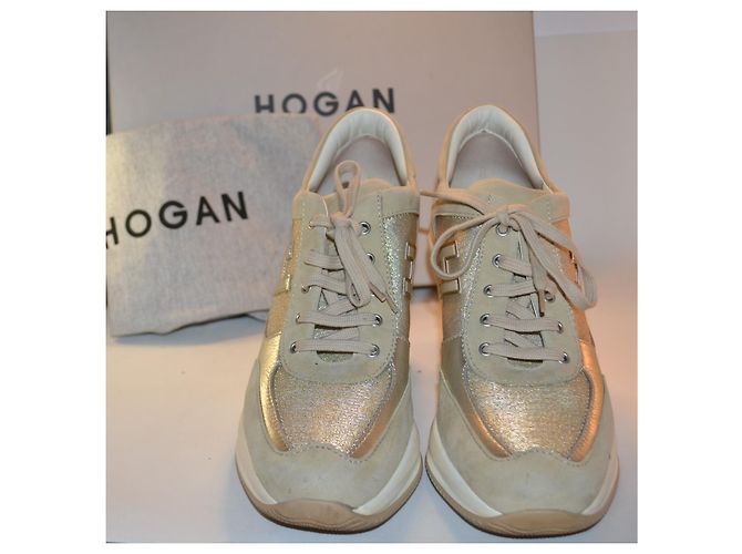 baskets Hogan beige et doré en cuir taille 40 - vue 2