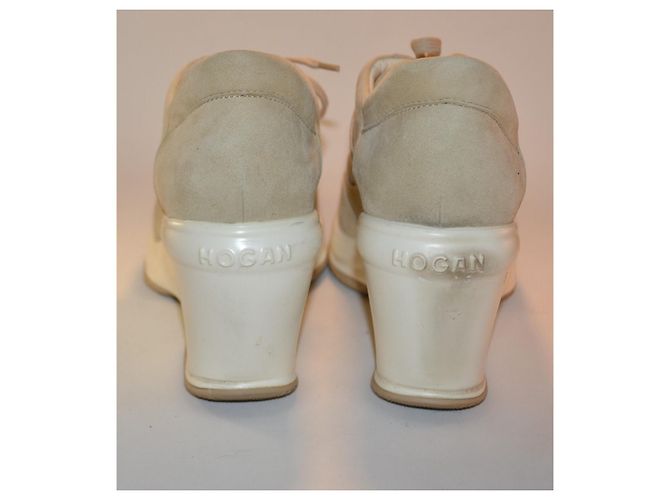 baskets Hogan beige et doré en cuir taille 40 - vue 3