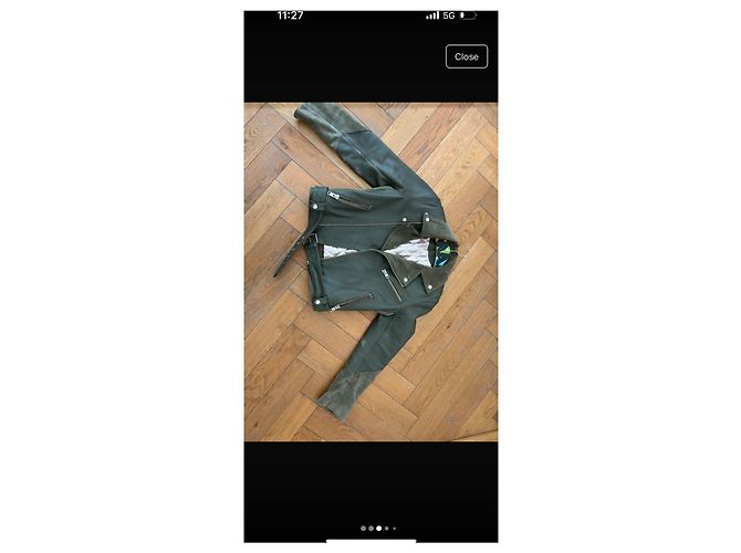 Ganni Leder Bikerjacke dunkelgrau dunkelgrün Anthrazitgrau - Ansicht 5