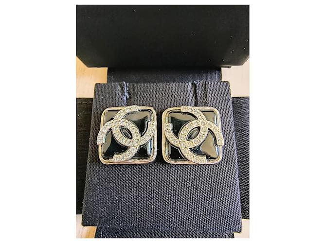 Orecchini Quadrati Neri Chanel Nero Argento - vista 2