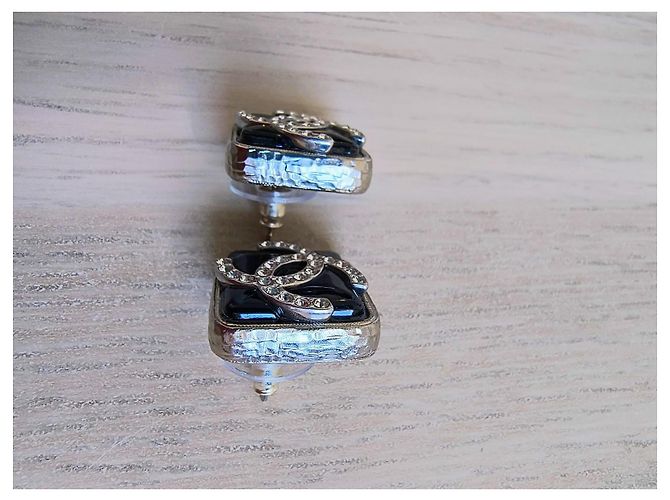 Orecchini Quadrati Neri Chanel Nero Argento - vista 7