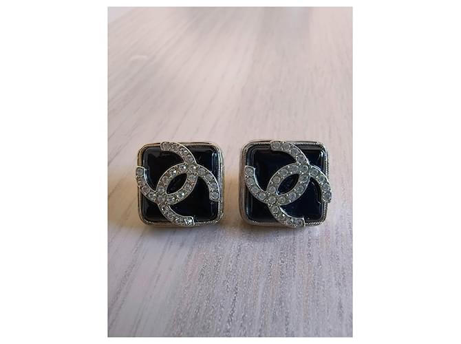 Orecchini Quadrati Neri Chanel Nero Argento - vista 9