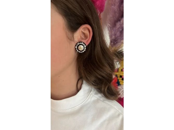 Orecchini Rotondi in Strass di Chanel Nero - vista 6