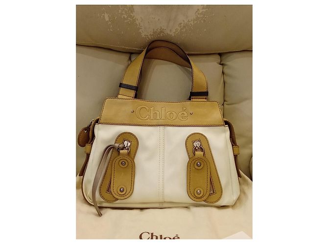 Borsa Chloé in pelle e tela beige Bianco - vista 2