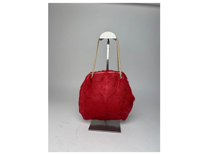 Vintage Marni Pelztasche rot - Ansicht 3