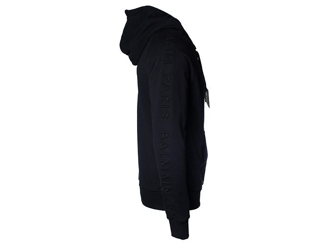 Balmain, schwarzer Kapuzencardigan mit geprägtem Logo - Ansicht 4
