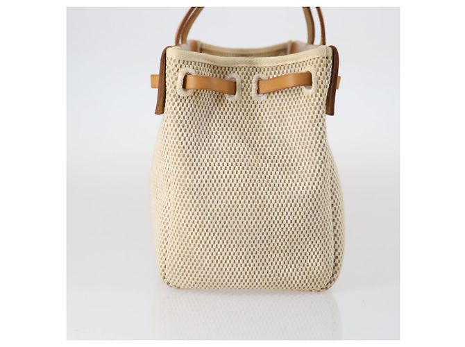 Hermès Herbag Cabas in Tela e Pelle GM Beige - vista 3