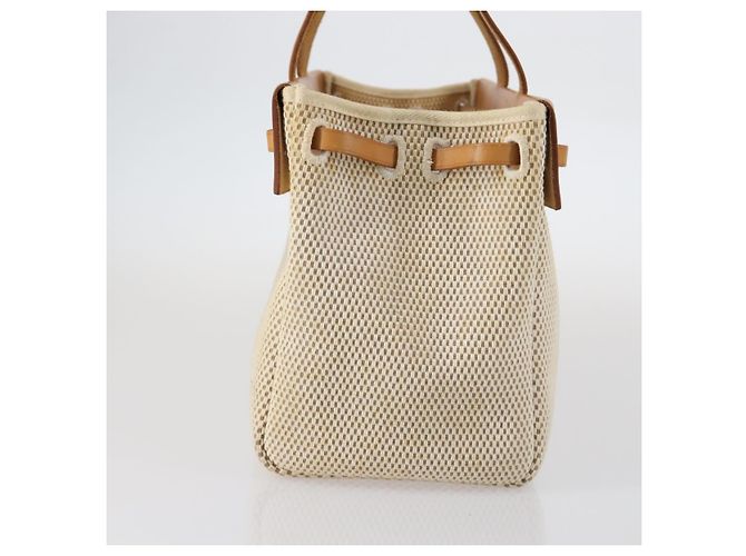 Hermès Herbag Cabas in Tela e Pelle GM Beige - vista 4