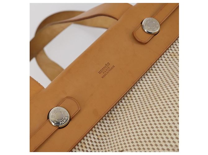 Hermès Herbag Cabas in Tela e Pelle GM Beige - vista 6