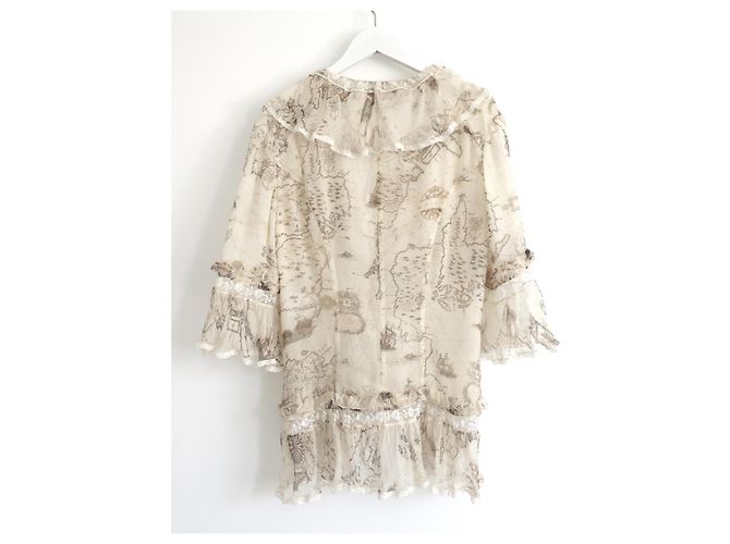 Blusa de seda con volantes estampada con mapa Alexander McQueen Primavera 2005 Crudo - vista 3