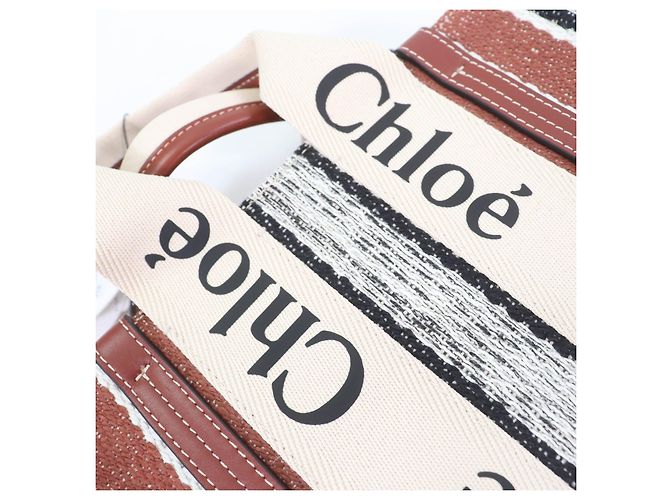 Chloé Borsa Tote Woody in pelle e lino Chloe, borsa tote 2 in 1 Marrone - vista 10