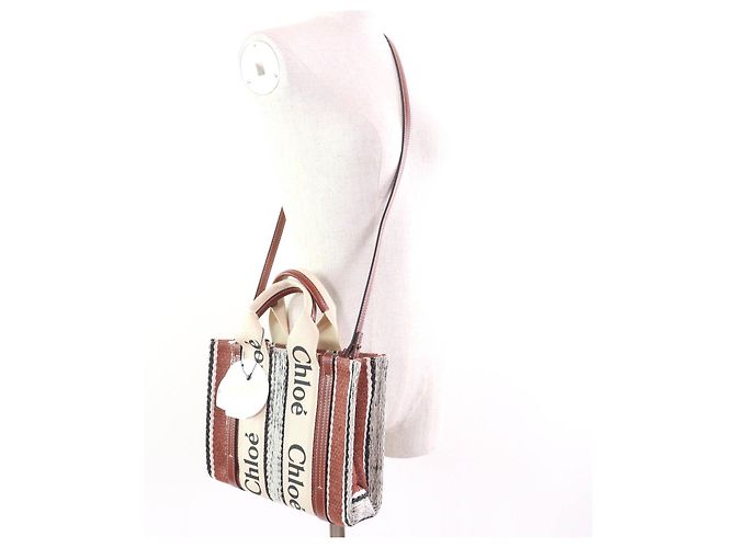 Chloé Borsa Tote Woody in pelle e lino Chloe, borsa tote 2 in 1 Marrone - vista 11