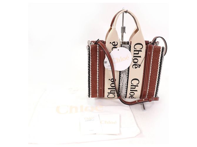 Chloé Borsa Tote Woody in pelle e lino Chloe, borsa tote 2 in 1 Marrone - vista 2